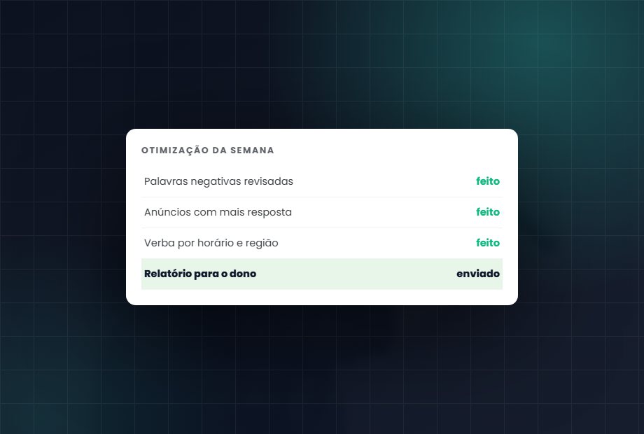 Otimização semanal: Dedicados ao seu negócio